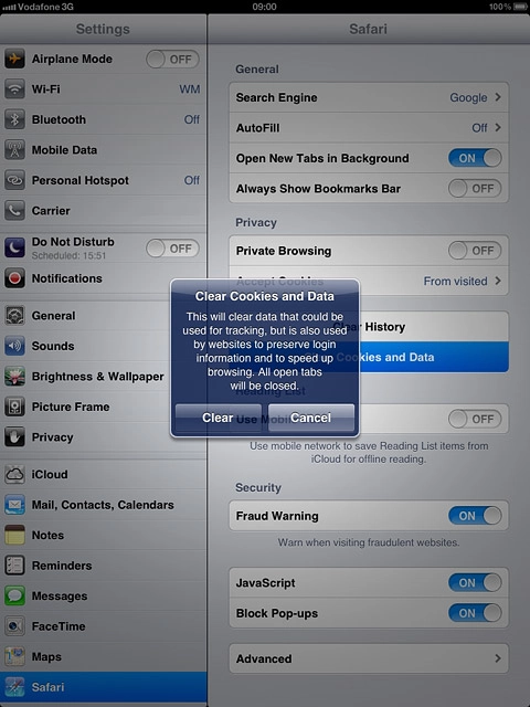 Press Clear to confirm.