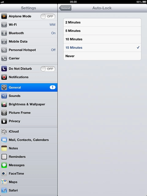 To turn on automatic key lock:Press the required interval.