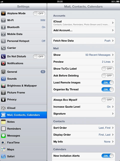 Press Mail, Contacts, Calendars.