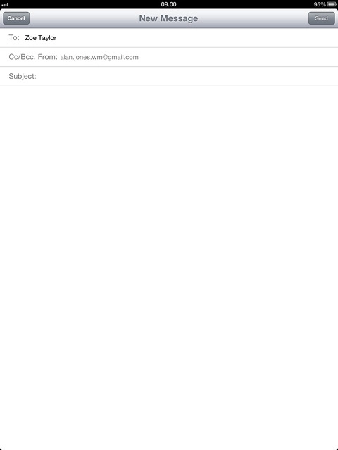 Press Subject and key in a subject for the email message.