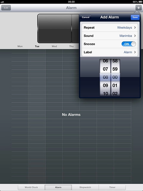 Press the indicator next to Snooze.Depending on the current setting, the function is turned on or off.