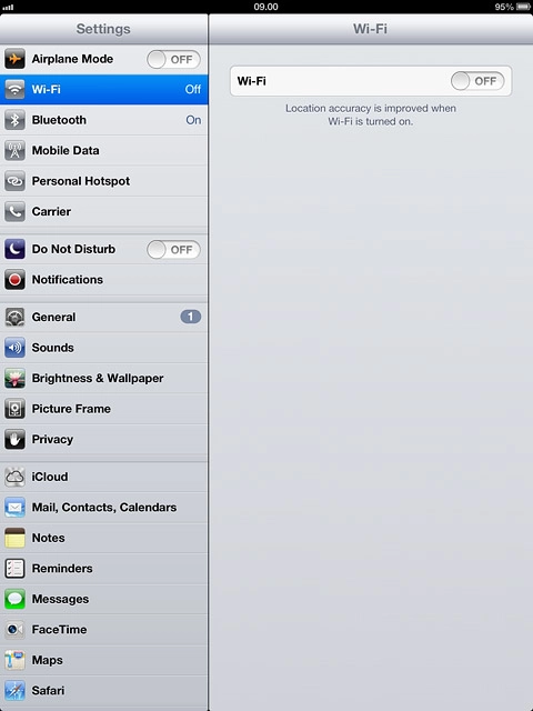 Press the indicator next to Wi-Fi to turn on the function.