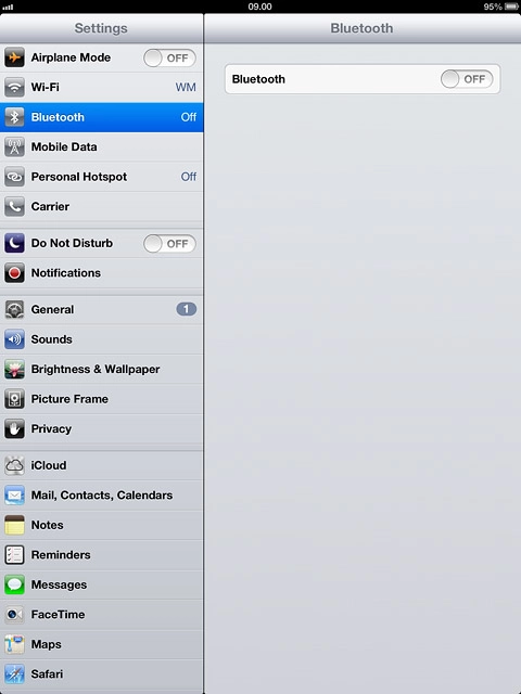 Press the indicator next to Bluetooth to turn on the function.