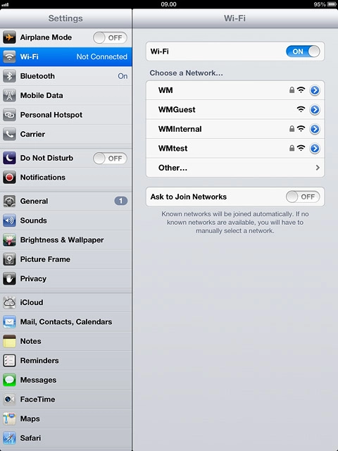 A list of Wi-Fi networks within range is displayed.Press the required Wi-Fi network.
