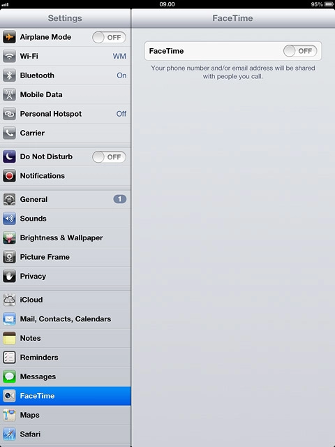 Press the indicator next to FaceTime to turn on the function.