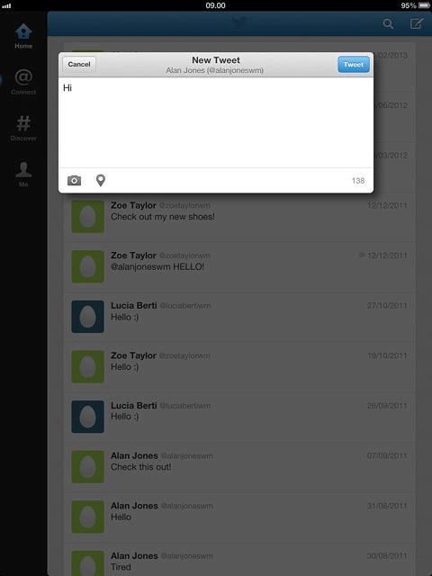 Write the required text and press Tweet.