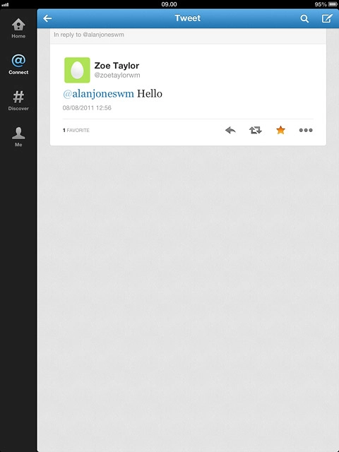Press Connect to return to the list of replies and mentions.