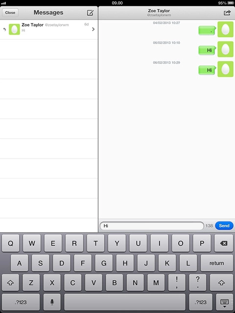 Key in the required text and press Send.