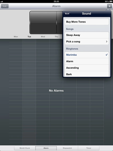 Press the different alarm tones to listen to them.