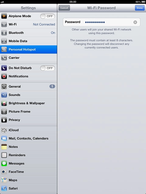 Key in the required password and press Done.