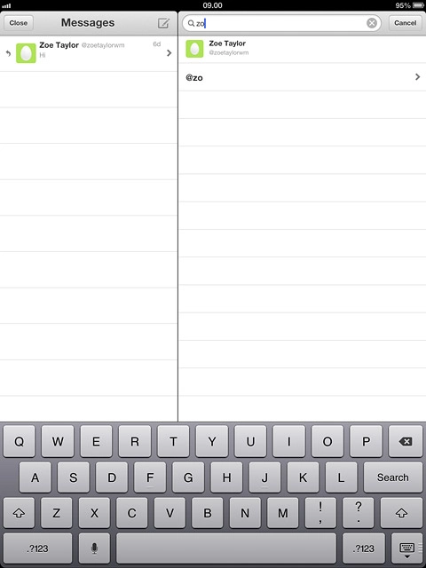Press the required Twitter contact.