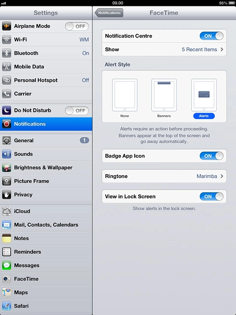 To turn display of notifications on or off:Press the indicator next to Notification Centre.Depending on the current setting, the function is turned on or off.
