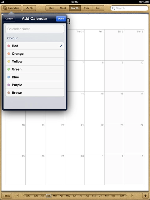 To select the colour for appointments in the calendar:Press the required colour.