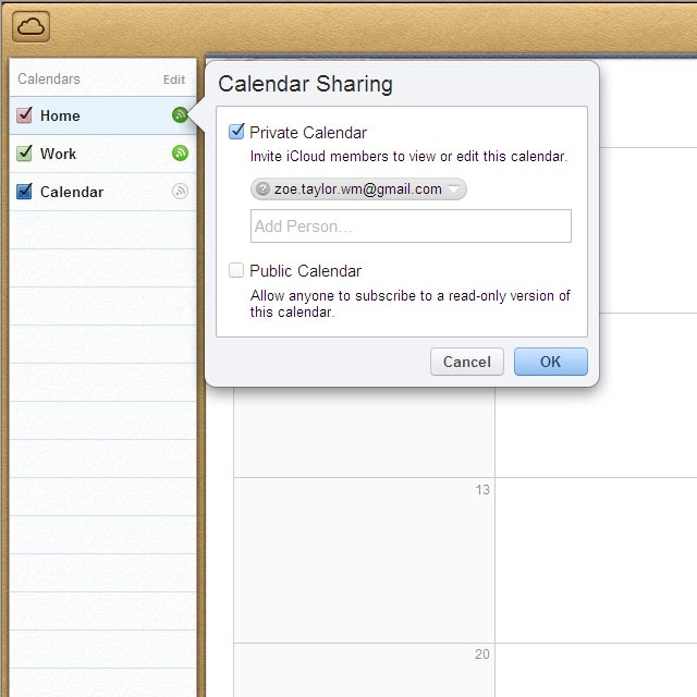 Select Private Calendar or Public Calendar.