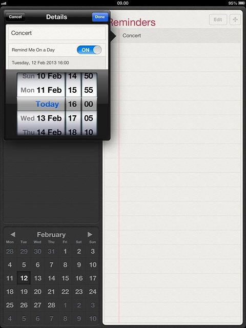 Drag the wheels to set the date and time.