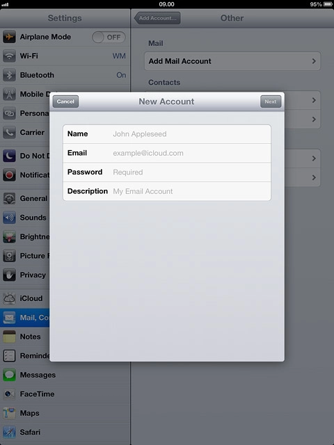 Press Password and key in the password for your email account at your email provider.