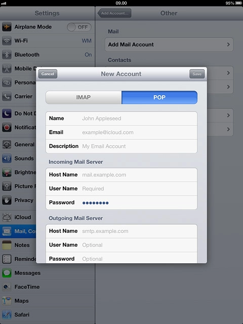 Press Host Name below Incoming Mail Server.Key in the name or the IP address of your email provider's incoming server.