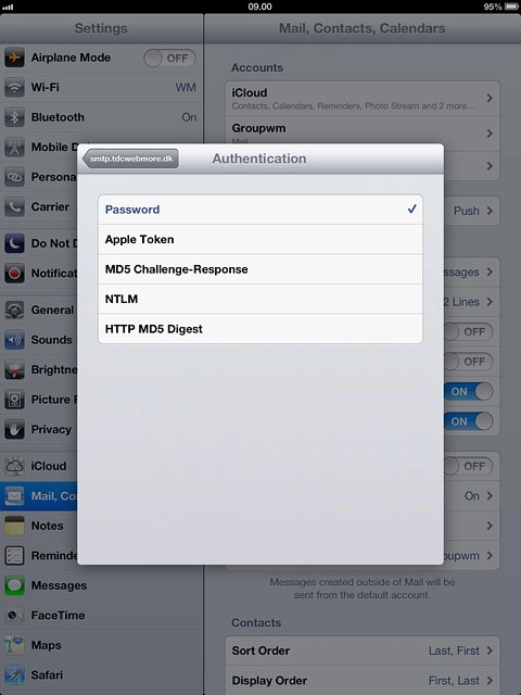 Press the field next to Authentication.