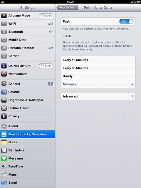 Press the indicator next to Push to turn the function on or off.