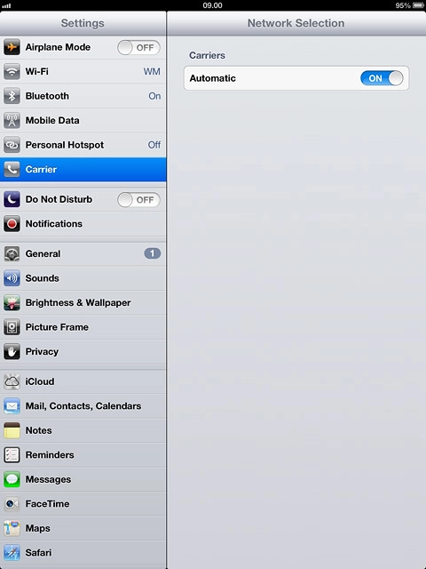 Press the indicator next to Automatic to turn off automatic network selection.Your device searches for networks within range.A list of available networks will show on your display.