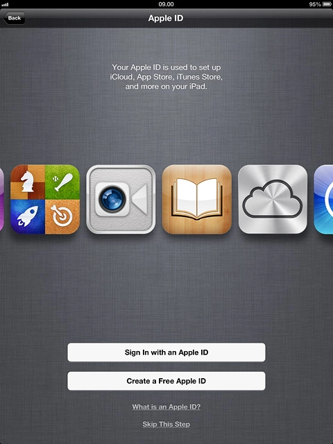 To activate your device using a new Apple ID:Press Create a Free Apple ID.