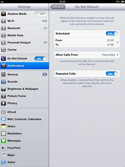 Press the indicator next to Repeated Calls.Depending on the current setting, the function is turned on or off.