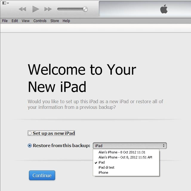 Click the required backup.