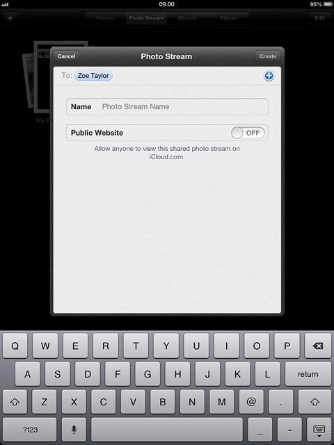 Press Photo Stream Name and key in the required name of the album.