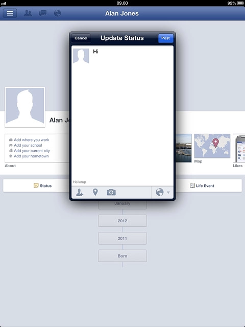 Write the required text and press Post.