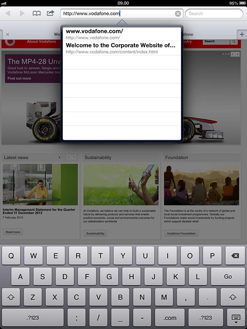 Key in the address of the required web page and press Go.