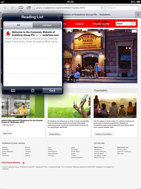 Press the Reading List icon at the bottom of the pop-up menu.