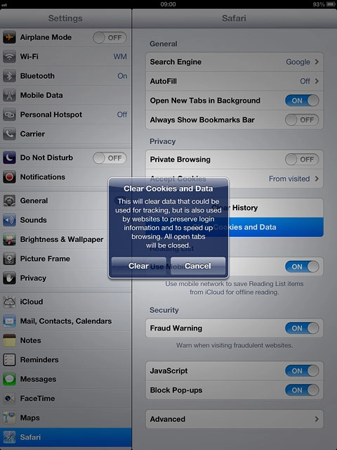 Press Clear to confirm.