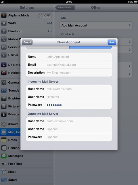 Press Password below Outgoing Mail Server and key in the password for the outgoing server.Please note that if you have a Vodafone email address, you need to key in the username and password for your email account.
