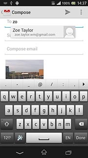An email message containing the picture or video clip is created.Key in the first letters of the required contact.Matching contacts are displayed.Press the required contact.