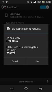 Check that the same access code is displayed on both devices and press Pair.You also need to accept the access code on the other device.The new device is displayed on the list of paired devices.