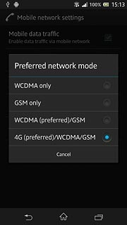 Press WCDMA only, GSM only, WCDMA (preferred)/GSM or 4G (preferred)/WCDMA/GSM.