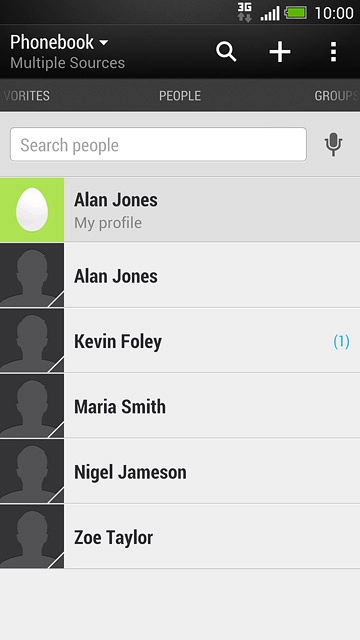 Press the required contact.The contact details are displayed.