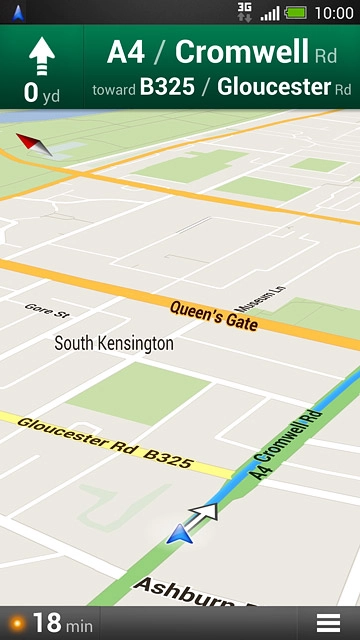 The navigation window with information about your route is displayed.The next route detail is displayed at the top of the display.