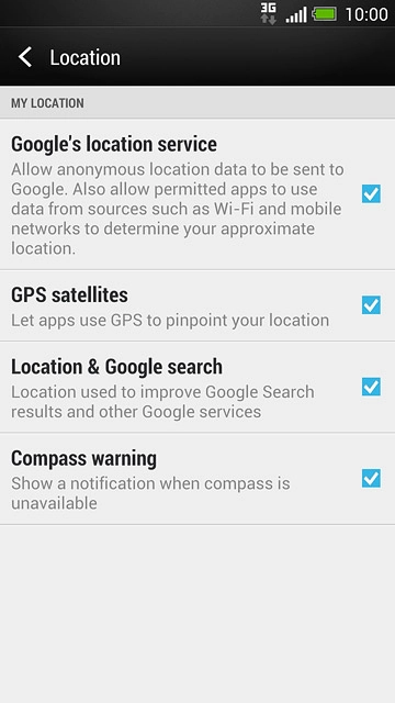 Press Google's location service to turn the function on or off.