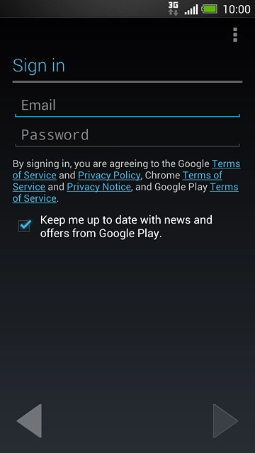 Press Email and key in the username for your Google account.