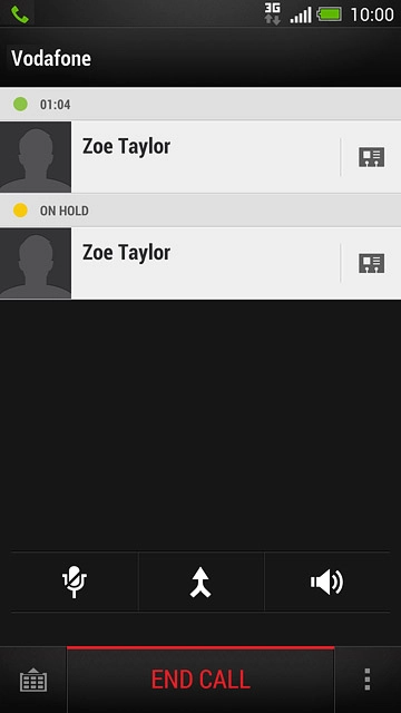 The call on hold is indicated by ON HOLD.