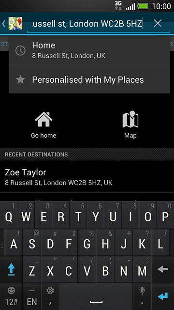 Key in the required destination and press enter.