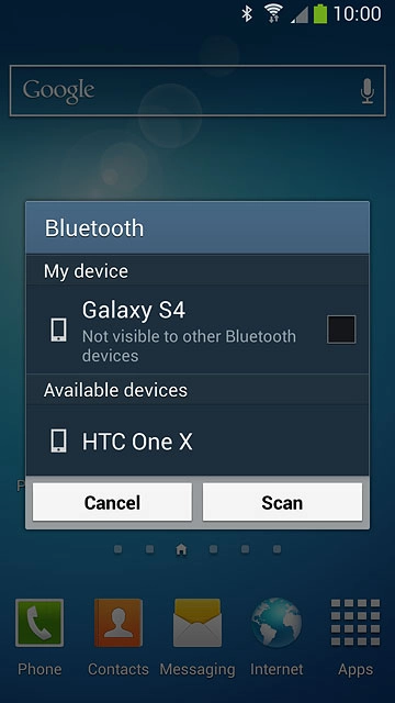 Your phone now searches for devices and after a moment, a list of Bluetooth devices within range is displayed.Press the required Bluetooth device.Follow the instructions on the display to pair the Bluetooth device with your phone.The new device is displayed on the list of paired devices.