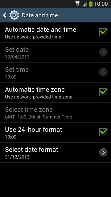 Press Automatic time zone until the function is turned on.