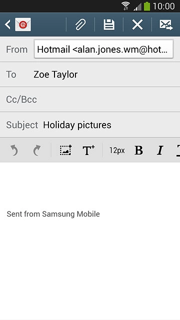 Press the text input field.Write the text for your email message.