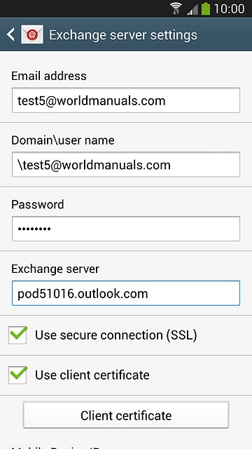 If you turn on the function:Press Client certificate and follow the instructions on the display to install the required certificate.