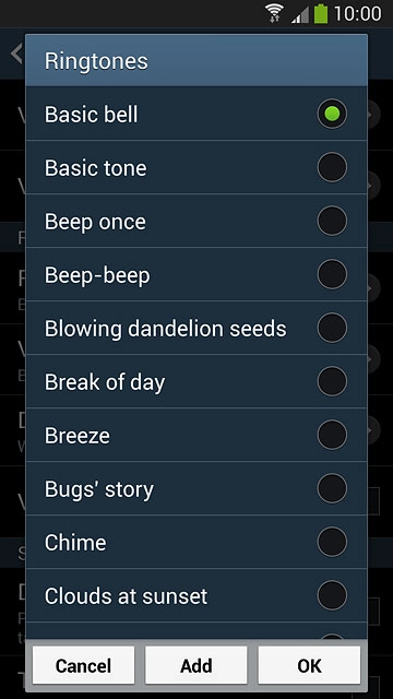 To use one of your phone's default ring tones:Press the different ring tones to listen to them.