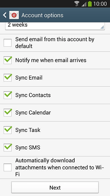Press Automatically download attachments when connected to Wi-Fi to turn the function on or off.
