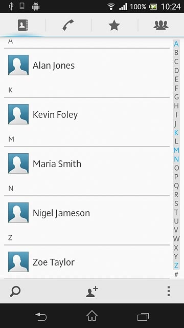 Press the required contact.The contact details are displayed.