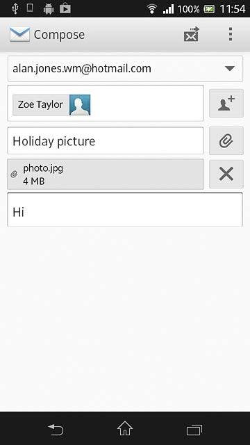 Press the send icon when you've finished your email message.